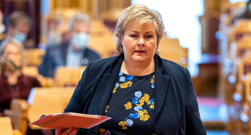Oslo 20201118. 
Statsminister Erna Solberg (H) under den muntlige spørretimen på Stortinget onsdag.
Foto: Heiko Junge / NTB