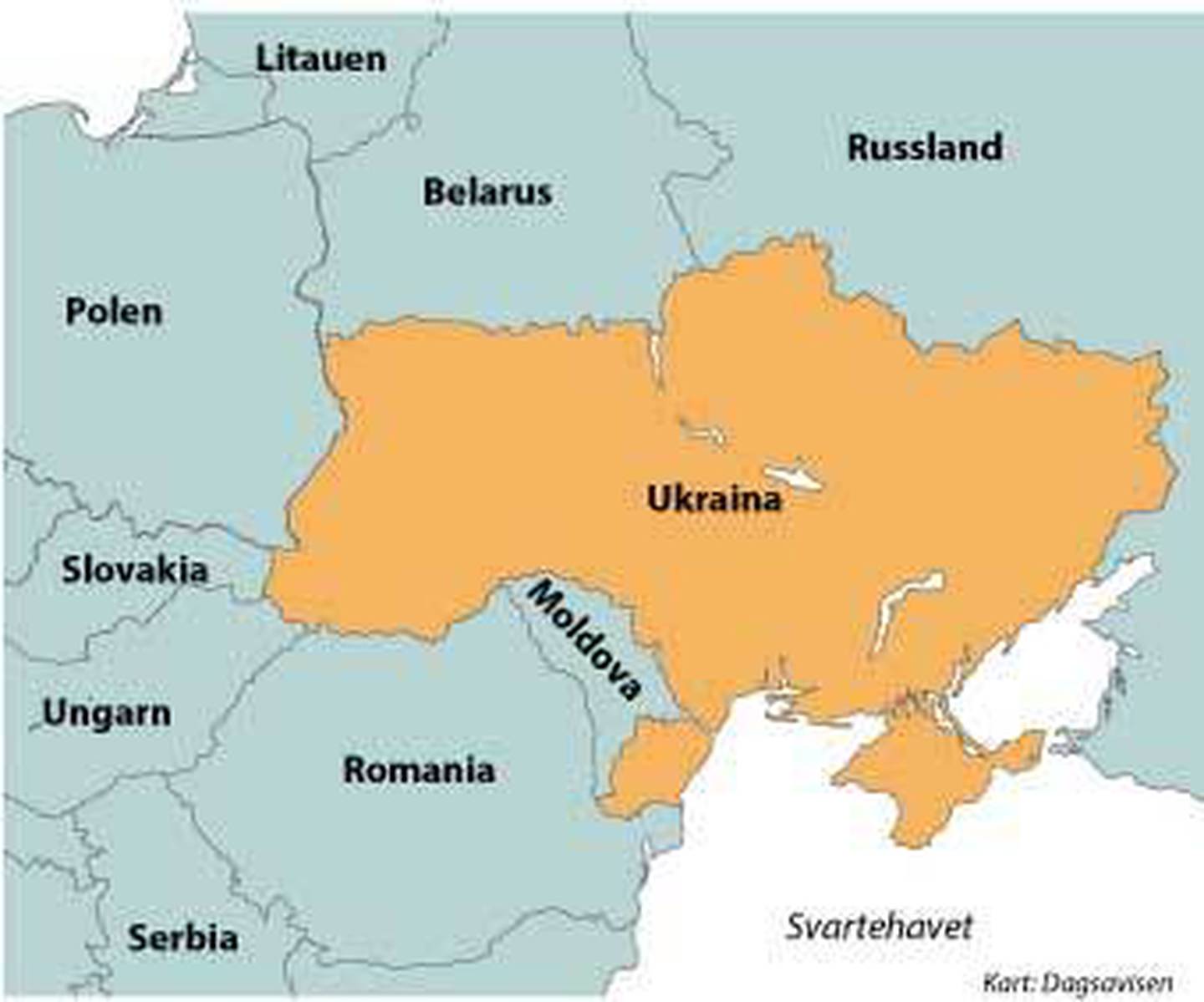 Kart over Ukraina og nabolandene.
