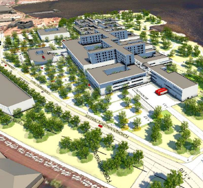 Stort og nytt: Det nye sykehuset i Drammen skal bygges på Brakerøya. ILLUSTRASJON: CURA/VESTRE VIKEN