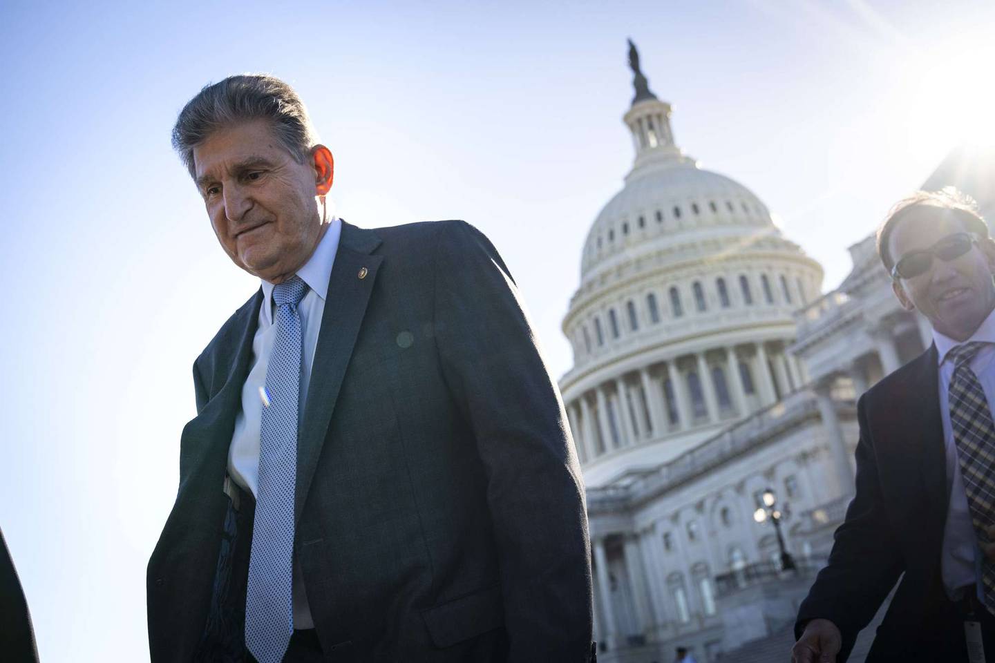 WASHINGTON, DC - OCTOBER 27: Sen. Joe Manchin (D-WV) leaves the U.S. Capitol after a vote October 27, 2021 in Washington, DC. Democrats are continuing internal negotiations about the Biden administration's social policy spending bill.   Drew Angerer/Getty Images/AFP
== FOR NEWSPAPERS, INTERNET, TELCOS & TELEVISION USE ONLY ==