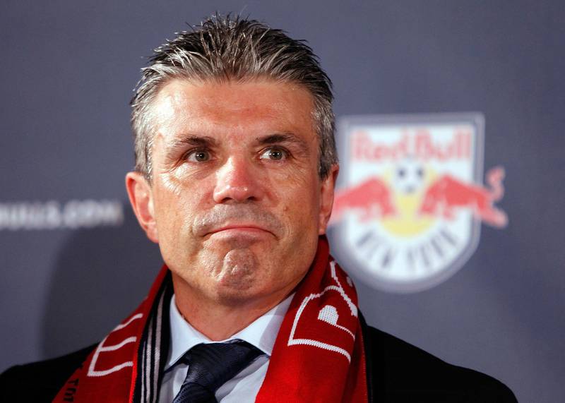 HARRISON, NJ - AUGUST 03: Managing Director Erik Soler looks on during a press conference to introduce Rafa Marquez to the New York Red Bulls on August 3, 2010 at Red Bull Arena in Harrison, New Jersey.   Mike Stobe/Getty Images for New York Red Bulls/AFP