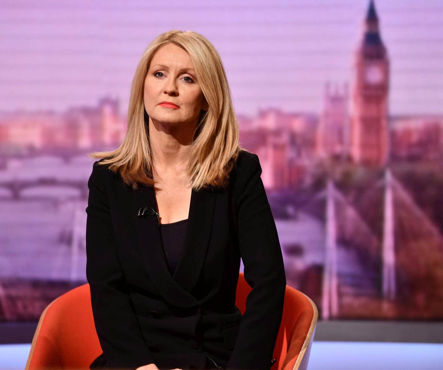 Britain's prime ministerial candidate Esther McVey appears on BBC TV's The Andrew Marr Show in London, Britain June 9, 2019. Jeff Overs/BBC/Handout via REUTERS ATTENTION EDITORS - THIS IMAGE HAS BEEN SUPPLIED BY A THIRD PARTY. NO RESALES. NO ARCHIVES. NOT FOR USE MORE THAN 21 DAYS AFTER ISSUE.