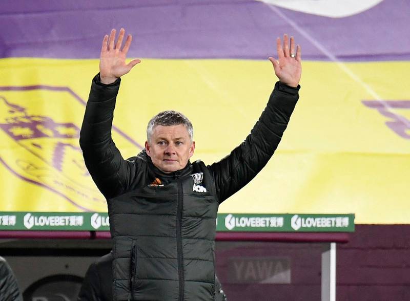 Soccer Football - Premier League - Burnley v Manchester United - Turf Moor, Burnley, Britain - January 12, 2021 Manchester United manager Ole Gunnar Solskjaer Pool via REUTERS/Peter Powell EDITORIAL USE ONLY. No use with unauthorized audio, video, data, fixture lists, club/league logos or 'live' services. Online in-match use limited to 75 images, no video emulation. No use in betting, games or single club /league/player publications.  Please contact your account representative for further details.