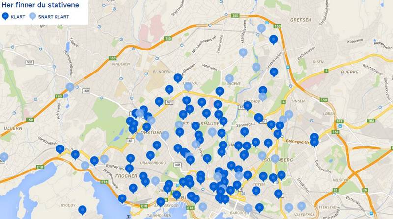 Her finnes det bysykkelstativer, og planlagte bysykkelstativer i Oslo. KART: OSLO BYSYKKEL