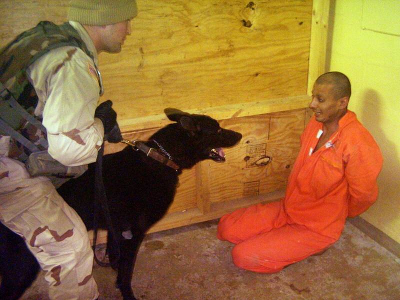 Også hunder ble brukt mot fangene i Abu Ghraib.