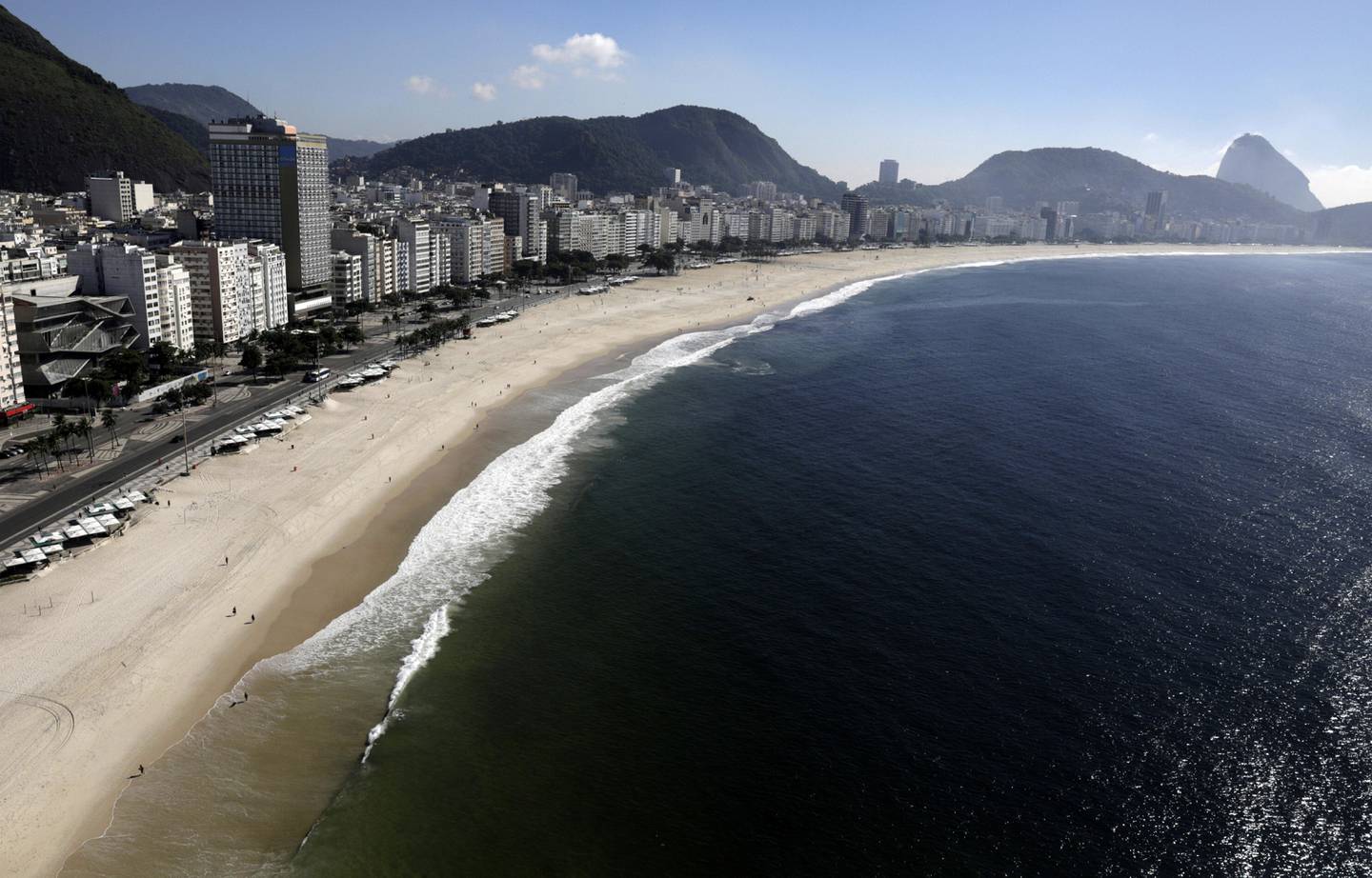 An aerial view of Copacabana beach during the coronavirus disease (COVID-19) outbreak, in Rio de Janeiro, Brazil, March 26, 2020. REUTERS/Ricardo Moraes