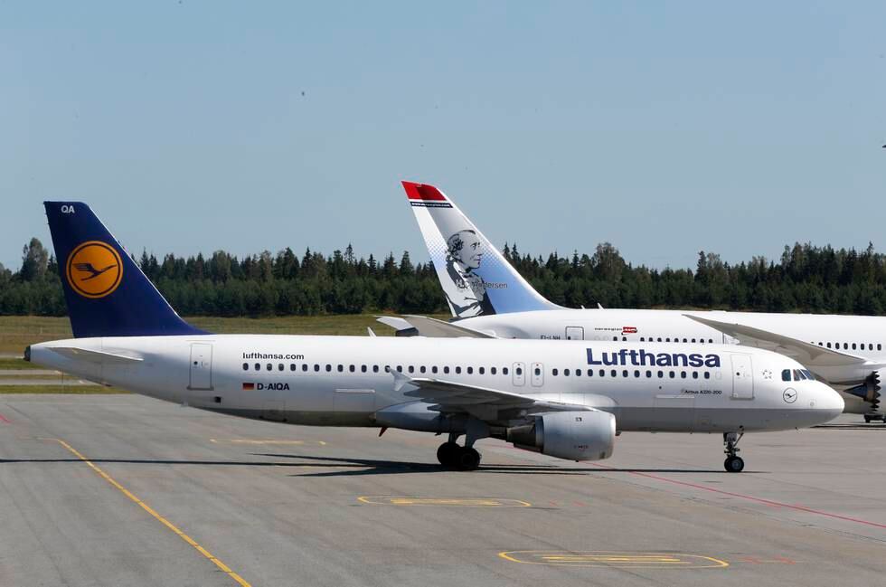 En Airbus fra Lufthansa på Oslo lufthavn. Foto: Vidar Ruud / NTB
