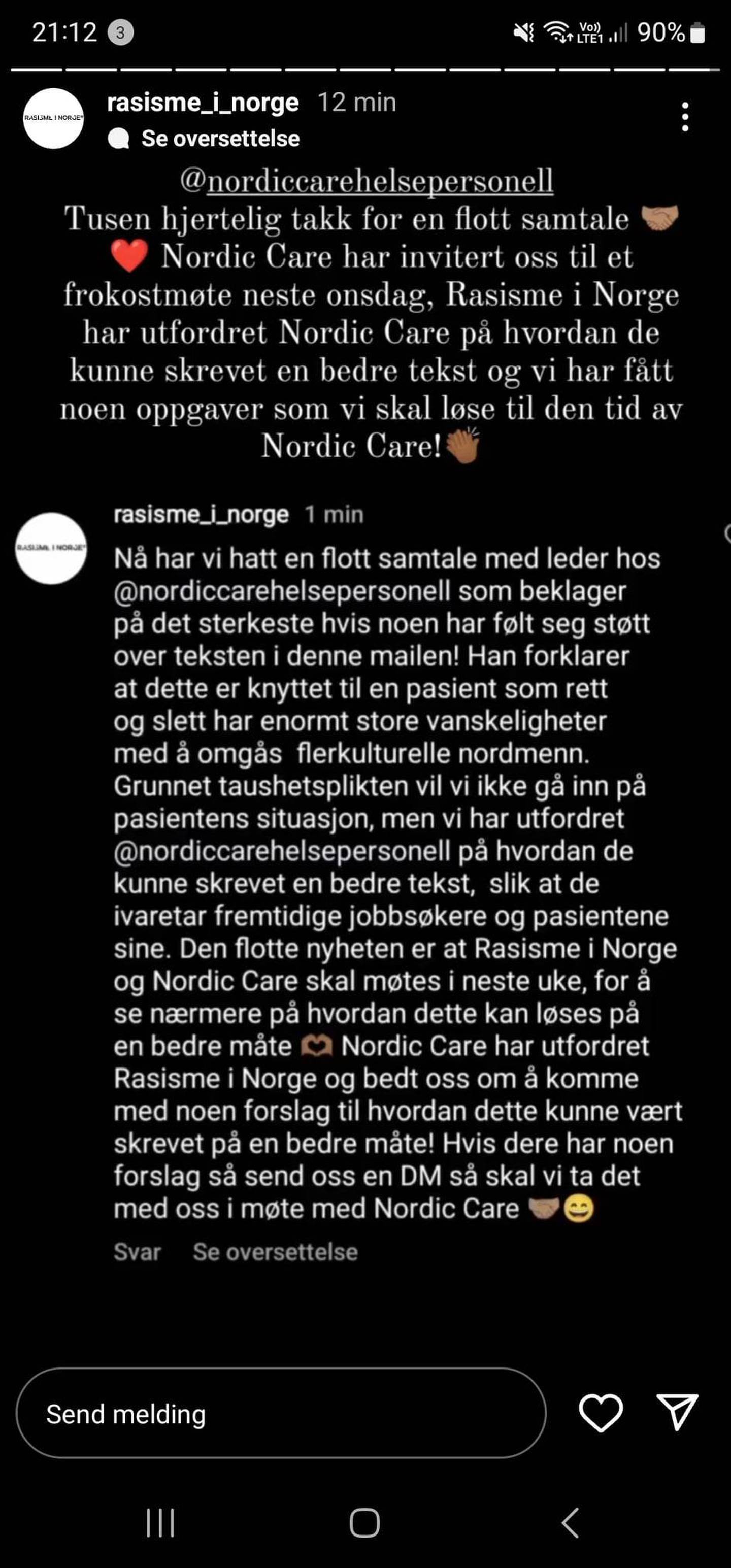 Nordic Care ønsker dialog med Rasisme i Norge.