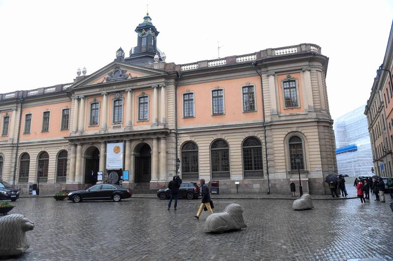 (FILES) In this file photo taken on May 03, 2018 the old Stock Exchange Building, home of the Swedish Academy in Stockholm is seen. - This year's Nobel Literature Prize field is wide open ahead of Thursday's announcement, with literary circles abuzz about whether the nod will go to yet another controversial pick or a crowdpleaser. (Photo by Fredrik SANDBERG / TT NEWS AGENCY / AFP)