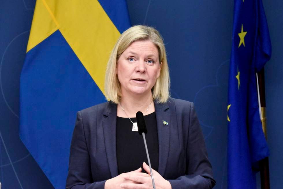 Statsminister i Sverige Magdalena Andersson (S) kunngjorde nye koronatiltak på en pressekonferanse mandag.Foto: Marko Säävälä / TT / NTB