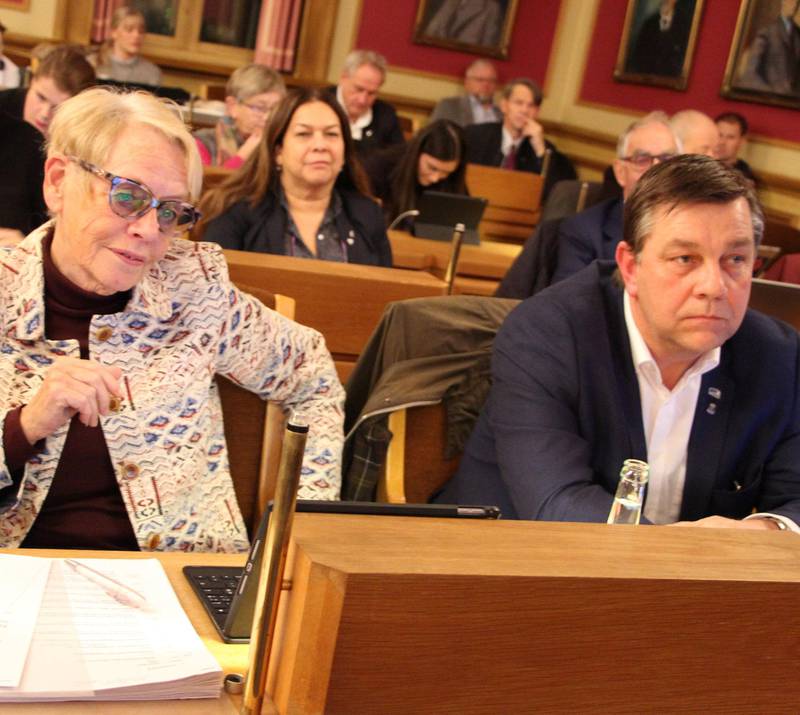 Uenige: Gruppeleder i Drammen Høyre, Tove Paule og ordførerkandidat Fredrik Haaning. FOTO: KENNETH LIA SOLBERG
