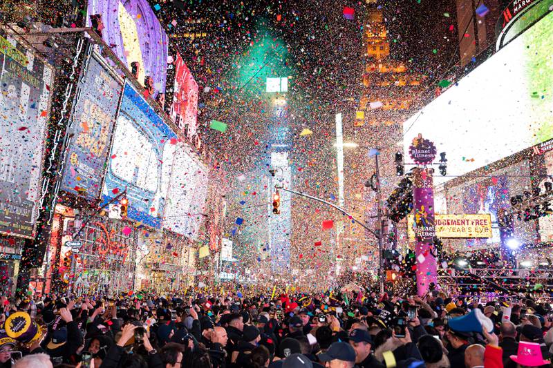 Confetti falls at midnight on the Times Square New Year's Eve celebration, Wednesday, Jan. 1, 2020, in New York. (Photo by Ben Hider/Invision/AP)