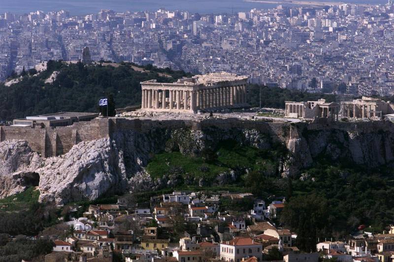 Athen 19990325: Oversiktsbilde fra Akropolis, Aten,  Hellas. Foto: Cornelius Poppe, 
Foto: Cornelius Poppe / NTB
