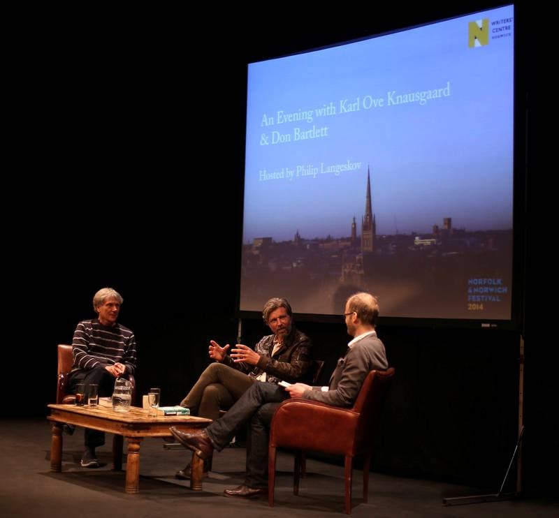 Seminar med oversetter Don Bartlett og Karl Ove Knausgård under fjorårets litteraturfestival i Bartletts hjemby Norwich. FOTO: MARTIN FIGURA/NORWICH LITERATURE FESTIVAL