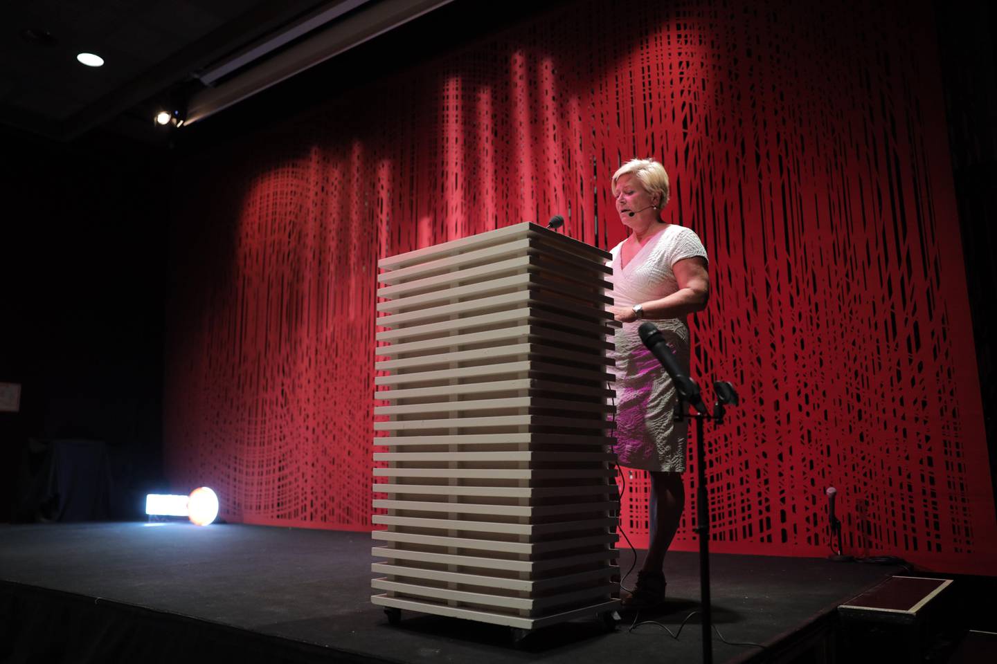 Oslo  20190813.
FrP-leder Siv Jensen holder sitt partilederforedrag på Litteraturhuset tirsdag ettermiddag.
Foto: Ørn E. Borgen / NTB scanpix