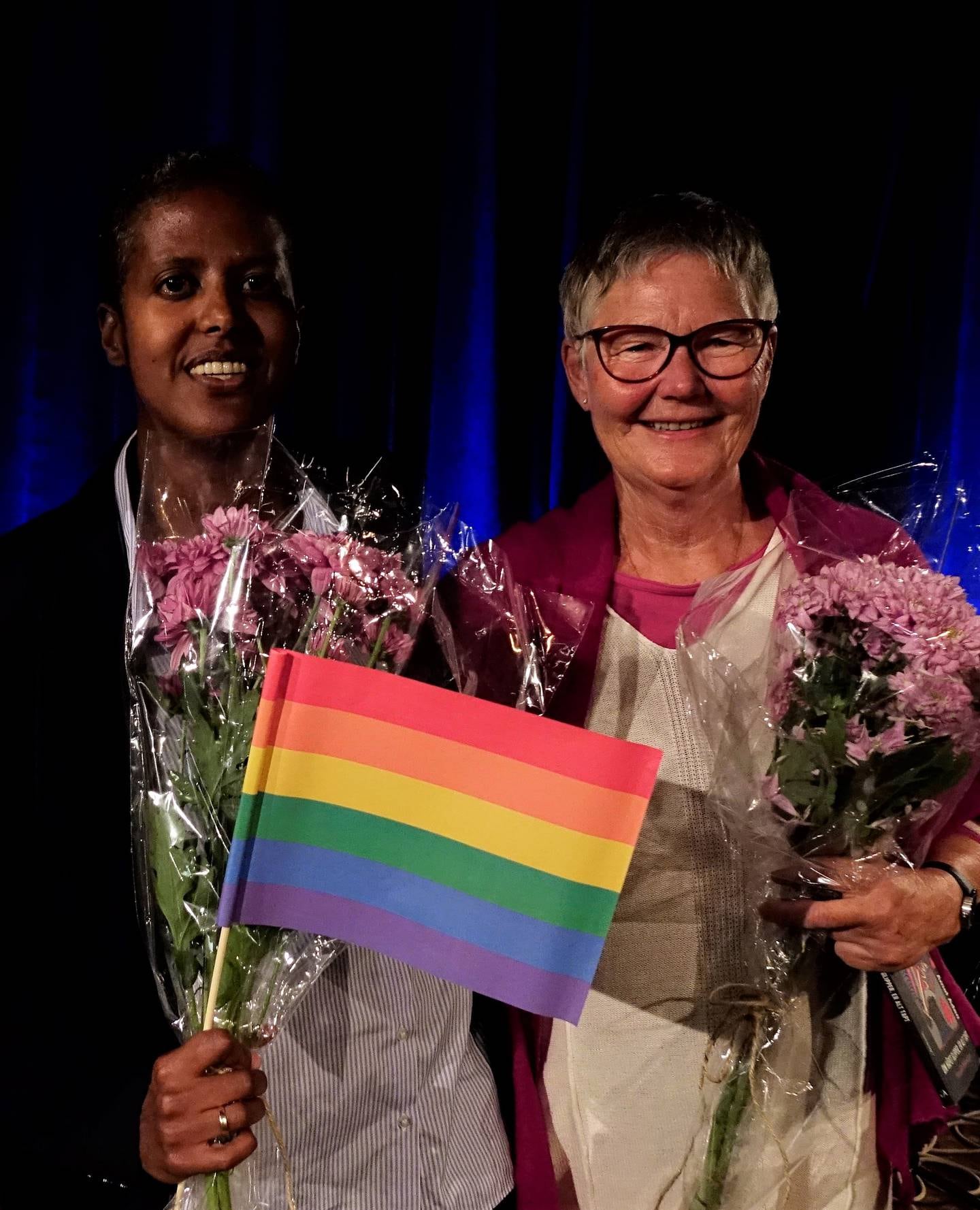 Amal Aden og Mette Werner da de deltok på en Pride-kveld på Litteraturhuset denne uka.