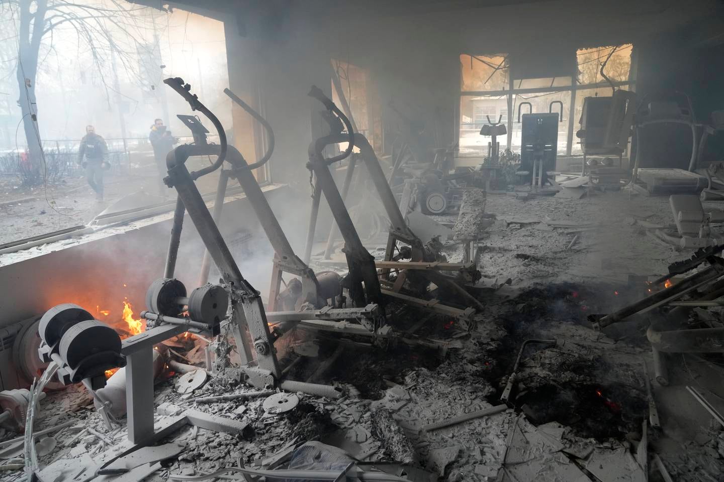 Et ødelagt treningssenter i Ukrainas hovedstad Kyiv onsdag.