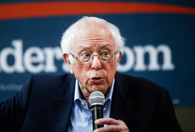 Democratic presidential candidate Sen. Bernie Sanders, I-Vt., speaks at a campaign field office, Sunday, Feb. 2, 2020, in Newton, Iowa. (AP Photo/Matt Rourke)