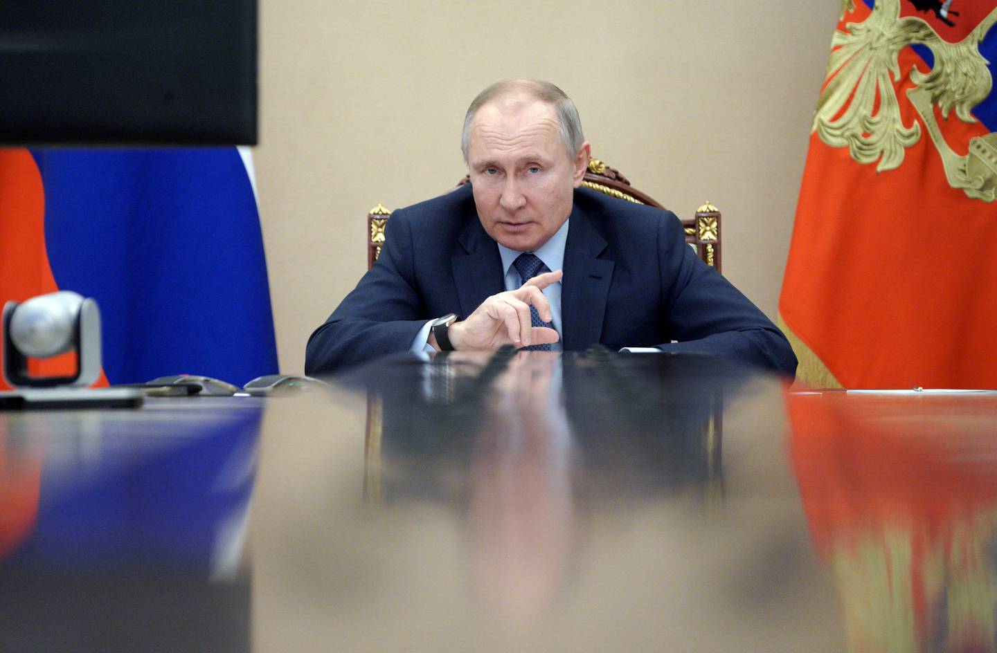 Russlands president Vladimir Putin i et videomøte tidligere i mars.