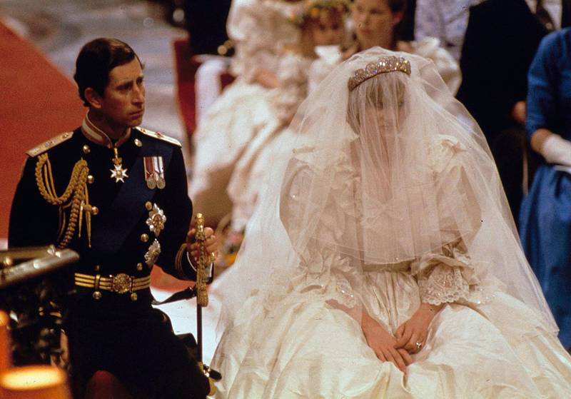 Prince Charles and Lady Diana Spencer are shown on their wedding day at St. Paul's Cathedral in London on July 29, 1981.  (AP Photo)