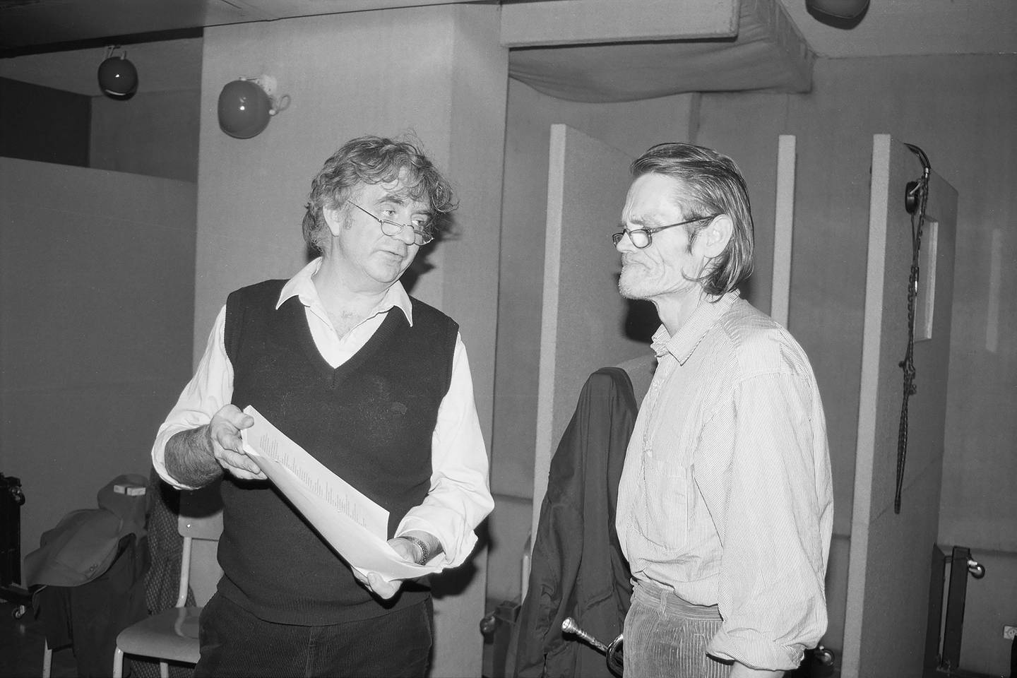 Jan Erik Vold og  Chet Baker i studio i  Paris, februar 1988. Kontakten ble formidlet av Randi Hultin.