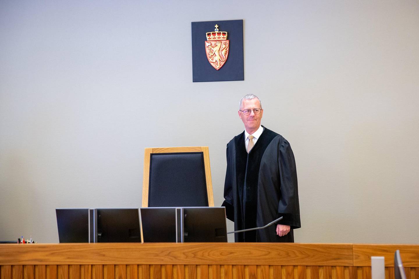 Dommer Sverre S. Aarmo under rettsaken i Moss tingrett. Sammen med sine to meddommere vil han avgjøre hva som er rett straff for Christensen.