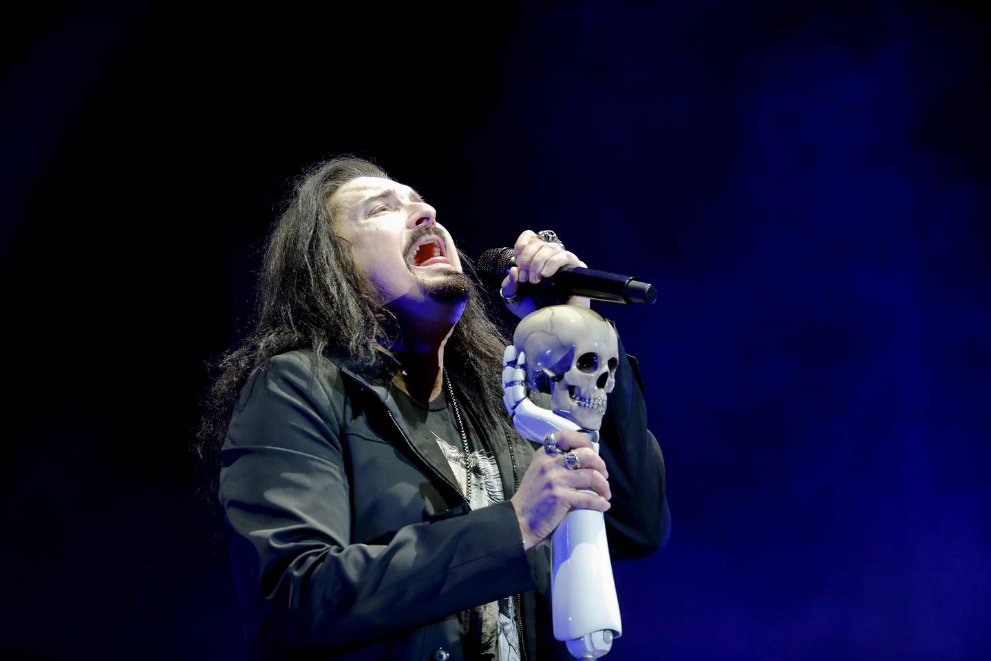 James LaBrie of American progressive metal Dream Theater performs at the Domination Music Festival in Mexico City, Saturday, May 4, 2019. (AP Photo/Eduardo Verdugo)