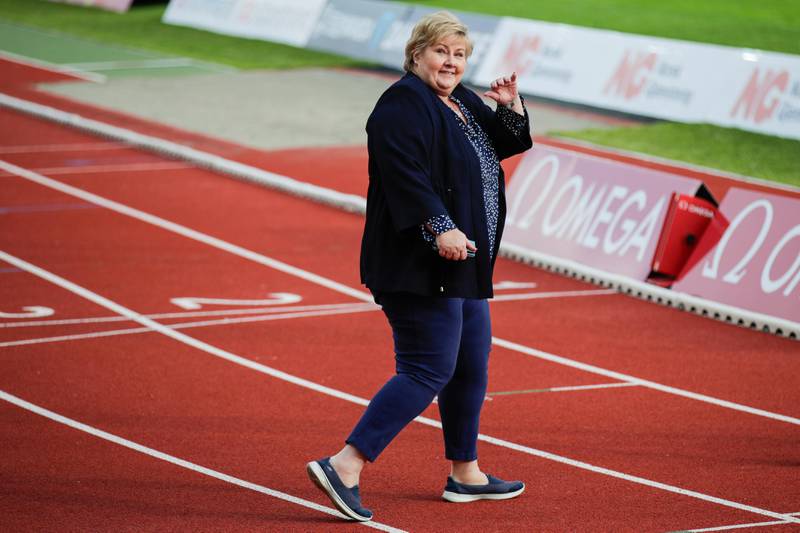 Oslo 20200611. 
Statsminister Erna Solberg (H) under Impossible Games 2020 på Bislett .
Foto: Vidar Ruud / NTB scanpix