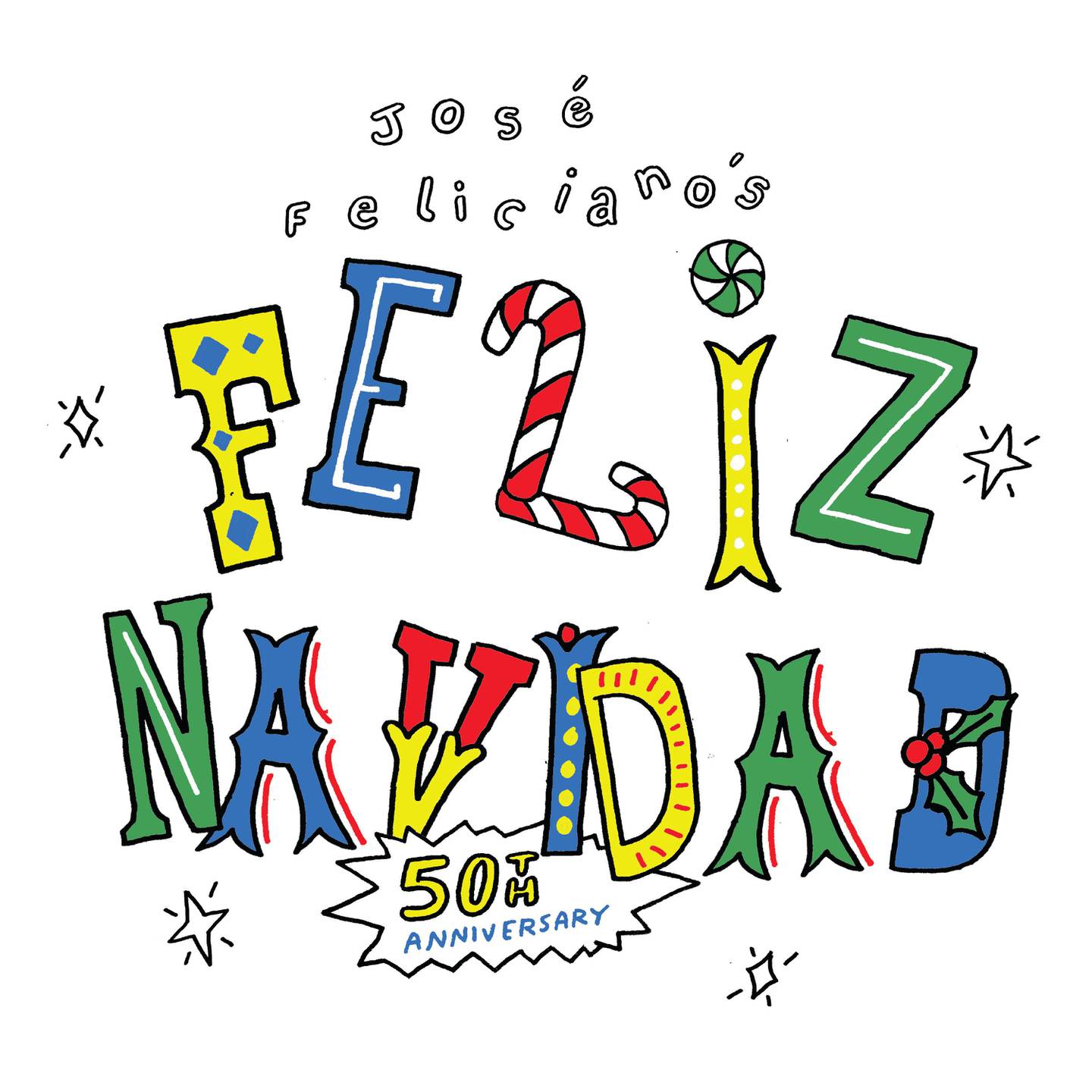 This cover image released by Media Services, Inc. shows  the 50th anniversary release of the single "Feliz Navidad" by Jose Feliciano. (Media Services, Inc. via AP)