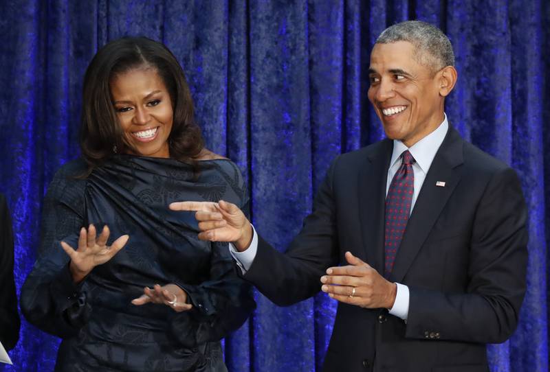 Michelle og Barack Obama var begeistret for portrettene.