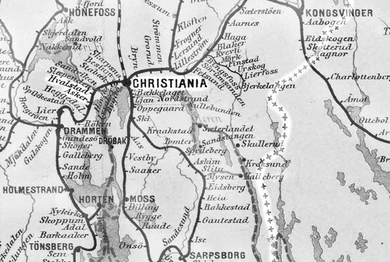 FØR OSLO: Kart fra den gang Ellen satte høygravid avgårde fra Kristiania.