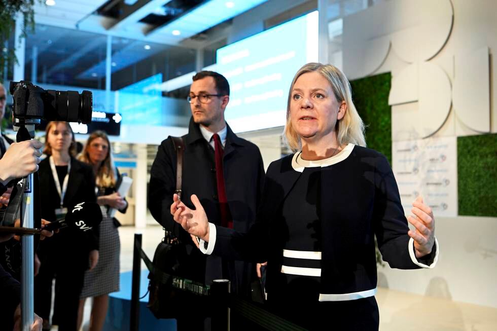Statsminister Magdalena Andersson ankommer klimamøtet i Stockholm. 
Foto: Jessica Gow/TT / NTB
