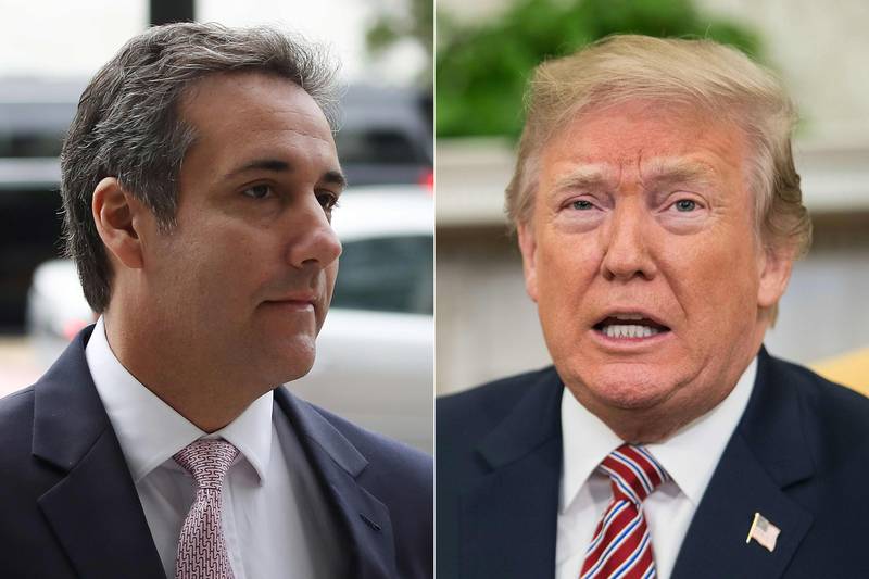 (COMBO) This combination of pictures created on April 11, 2018 shows Michael Cohen (L), President Trump's personal lawyer and US President Donald Trump.
Federal agents raided the New York offices of US President Donald Trump's longtime personal lawyer Michael Cohen on April 09, Cohen's own attorney Stephen Ryan said, adding the action was taken in part on behalf of Special Counsel Robert Mueller, who is investigating links between Russia and the Trump campaign.
 / AFP PHOTO / GETTY IMAGES NORTH AMERICA AND AFP PHOTO / MARK WILSON AND NICHOLAS KAMM