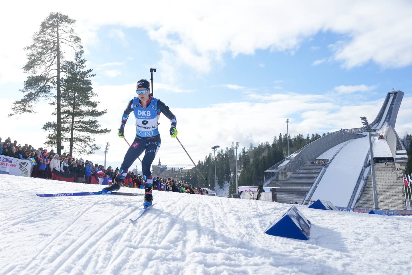 Marte Olsbu Røiseland under lørdagens sprint i Holmenkollen. Foto: Javad Parsa / NTB