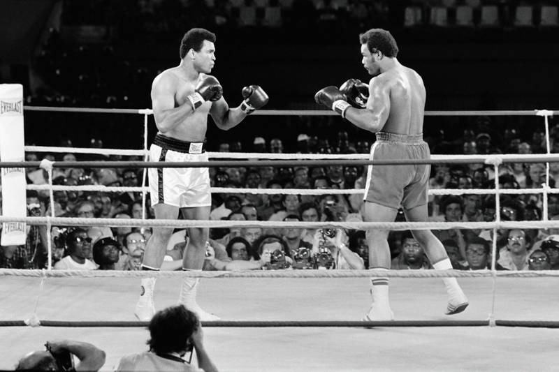 Kanskje tidenes største boksekamp. Muhammad Ali mot George Foreman i "The Rumble in the Jungle" i 1974.