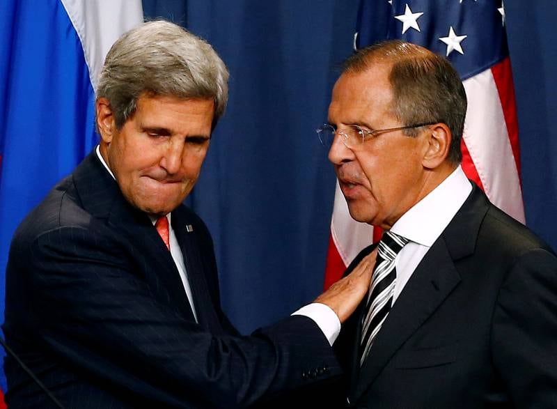 USA: USA er satt på sidelinjen i Syria. Her USAs utenriksminister John Kerry og Russlands Sergej Lavrov. FOTO: NTB SCANPIX