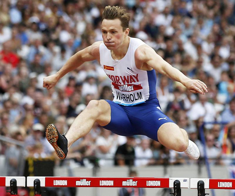 rekord: Karsten Warholm took ny europarekord under herrenes 400m hekk Diamond League i London. FOTO: IAN KINGTON