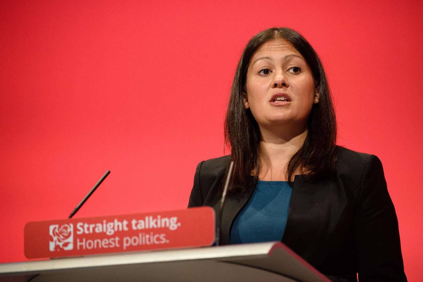 British Shadow Secretary of State for Energy and Climate Change Lisa Nandy addresses delegates on the third day of the annual Labour Party Conference in Brighton, south east England, on September 29, 2015. AFP PHOTO / LEON NEAL