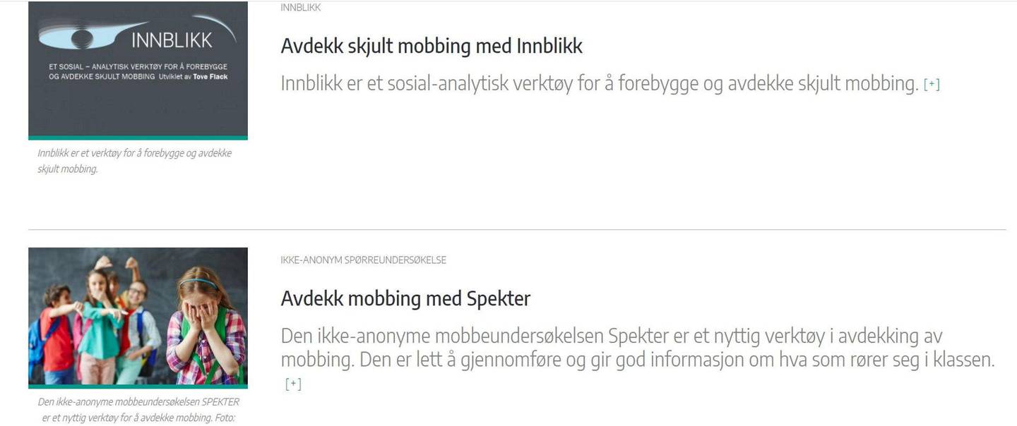 På Universitetet i Stavangers nettsider kan man lese om både Spekter og Innblikk. Foto: Skjermdump