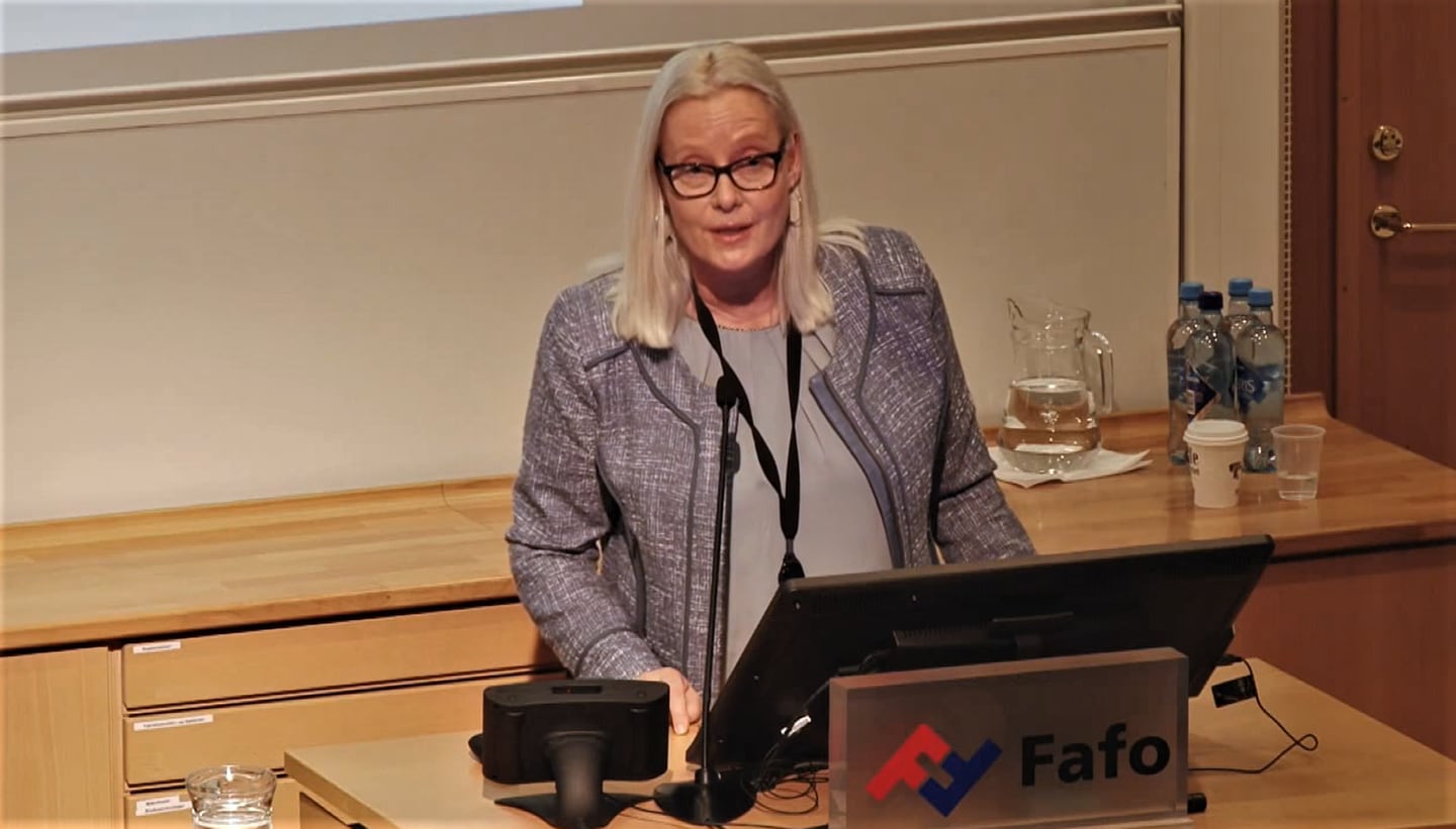 Fafo-forsker Anne Kielland, under åpent møte om forskningsprosjektet "Tjenesten og MEg"  - ved oppstarten i 2017.