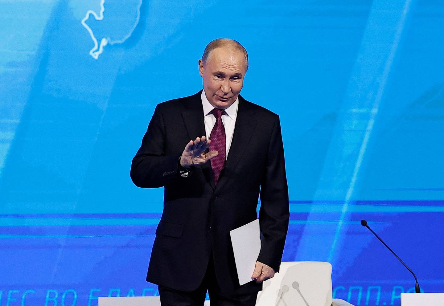 Russian President Vladimir Putin arrives for the Congress of the Russian Union of Industrialists and Entrepreneurs in Moscow, Russia April 25, 2024. REUTERS/Evgenia Novozhenina
