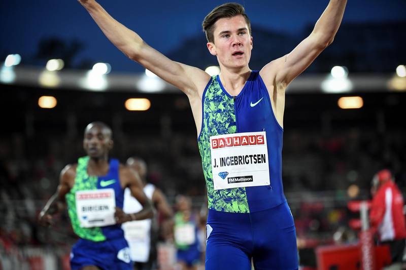 Athletics - IAAF Diamond League meeting - Men's 1500m race  - Stockholm Olympic Stadium, Stockholm, Sweden - May 30, 2019. Jakob Ingebrigtsen of Norway reacts after placing third. Fredrik Sandberg /TT News Agency via REUTERS      ATTENTION EDITORS - THIS IMAGE WAS PROVIDED BY A THIRD PARTY. SWEDEN OUT. NO COMMERCIAL OR EDITORIAL SALES IN SWEDEN.