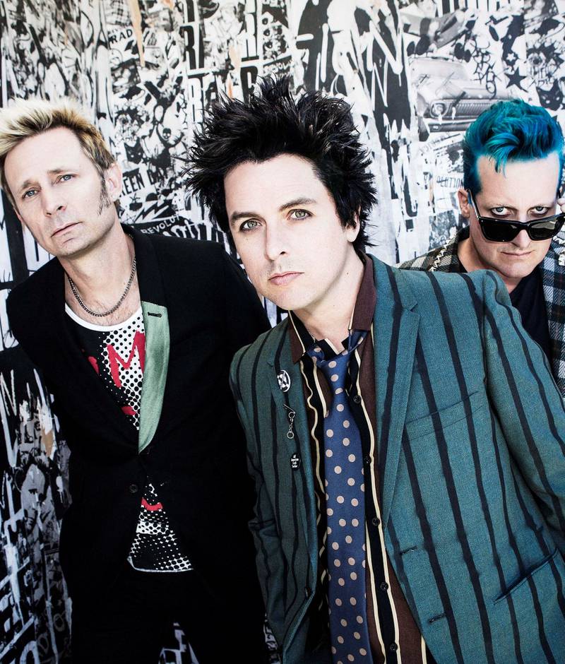 Tre Cool, Billie Joe Armstrong og Mike Dirnt i Green Day.