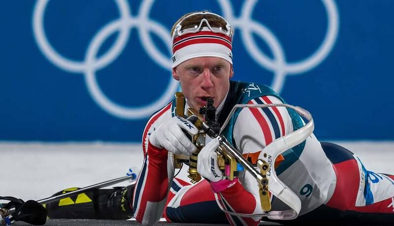 Johannes Thingnes Bø på standplass på vei til det som skulle bli OL-gull.