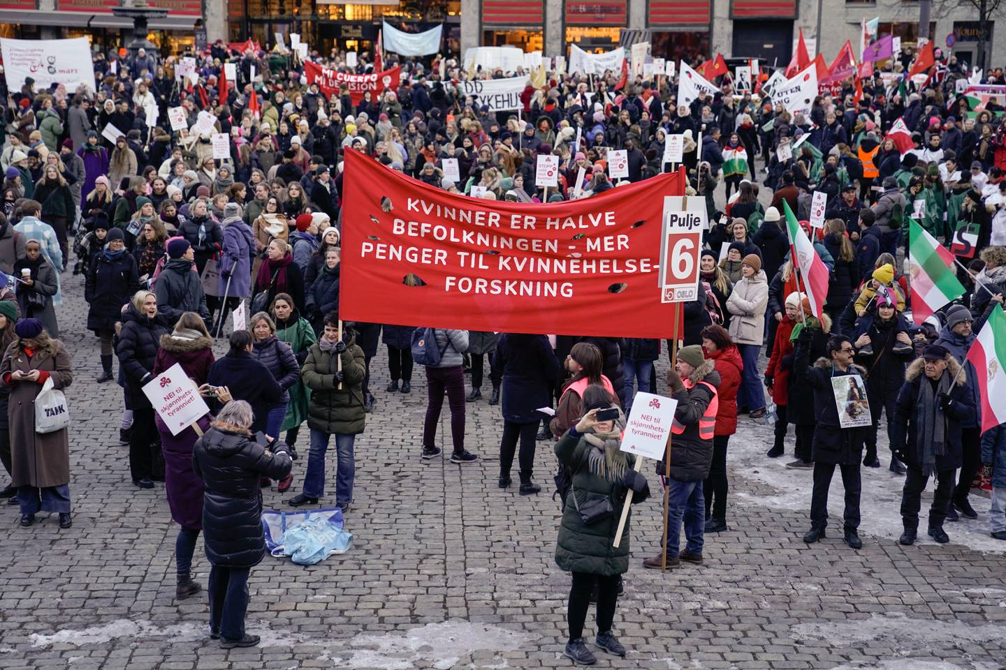 Markeringen av den internasjonale kvinnedagen 8. mars på Youngstorget i Oslo