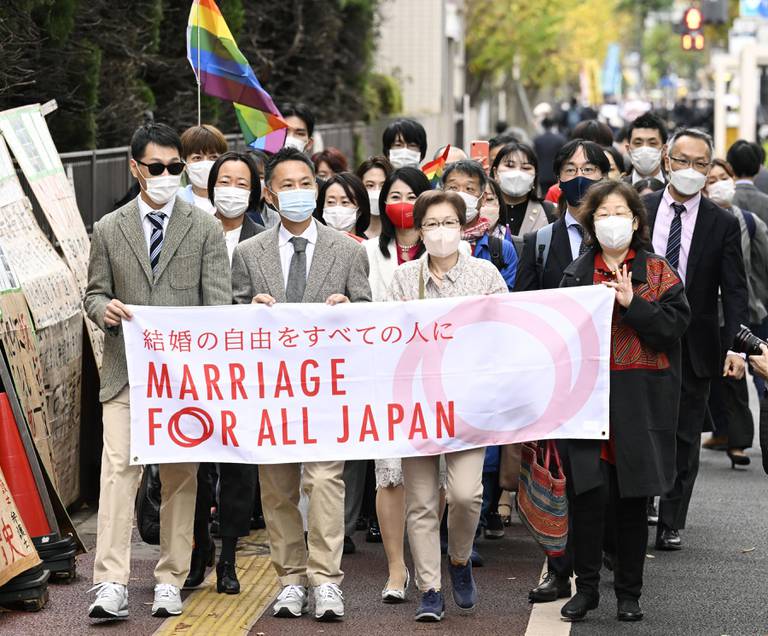 Aktivister i Tokyo demonstrerer for likekjønnede ekteskap.