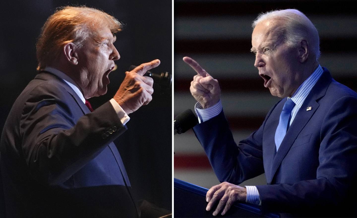 This combination of photos taken in Columbia, S.C. shows former President Donald Trump, left, on Feb. 24, 2024, and President Joe Biden on Jan. 27, 2024. Biden and Trump each won the White House by razor-thin margins in key states. Now, with a rematch of their bitter 2020 campaign all but officially set after Super Tuesday, the two campaigns are unveiling their strategies for an unprecedented matchup between a president and his immediate predecessor. (AP Photo)