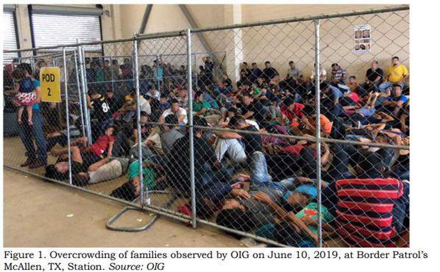 TOPSHOT - This image released in a report on July 02, 2019 by the US Department of Homeland Security (DHS) Inspector General Office (OIG) shows migrant families overcrowding a Border Patrol facility on June 10, 2019 in McAllen, texas. - The report by the DHS inspector general said the health and security of both migrants and US Customs and Border Protection (CBP) officials is under threat "We are concerned that overcrowding and prolonged detention represent an immediate risk to the health and safety of DHS agents and officers, and to those detained. " (Photo by - / DHS/ Office of the Inspector General / AFP) / RESTRICTED TO EDITORIAL USE - MANDATORY CREDIT "AFP PHOTO / DHS Inspector General Office" - NO MARKETING - NO ADVERTISING CAMPAIGNS - DISTRIBUTED AS A SERVICE TO CLIENTS