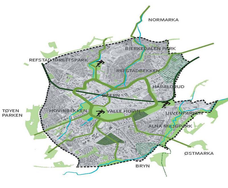 Den grønne ringen vil binde sammen 11 større og mindre parker rundt Hovinbyen, og skape nye forbindelser for både gående og syklende.