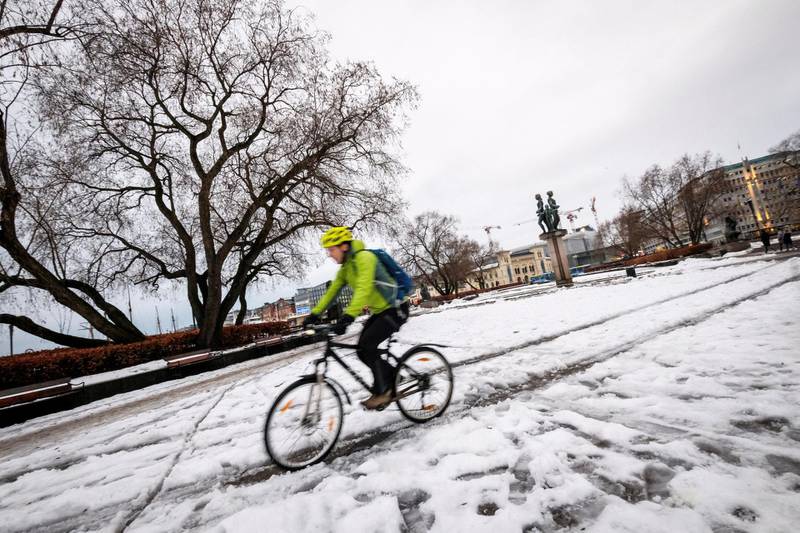 Rådhusplassen: Antall syklister på norske vinterveier har eksplodert de siste årene.